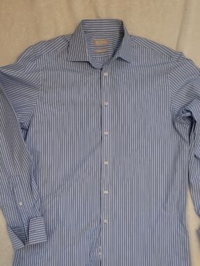 Michael Kors Blue and White Striped Men's Dress Shirt